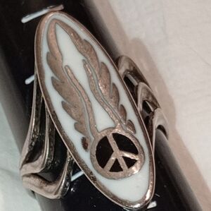 Vintage Silver Peace Ring With Angel Wings/Bikers Ring/1970-1980s./Unisex